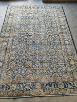 7x10 Ivory and Blue Vintage Rug #3289