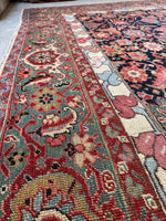 Late 19th Century Palatial Antique Persian Mahal with Navy and Teal / 8'7 x 18'3 Rug #4288