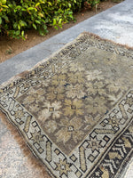 Super Small Neutral Vintage Scatter Rug Mat / 1'10 x 2'3 Antique Rug #3026