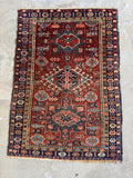 Small Antique Persian Scatter Rug / 3'1 x 4'5 Gharajeh Rug #4399ML