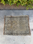 Super Small Neutral Vintage Scatter Rug Mat / 1'10 x 2'3 Antique Rug #3026