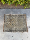 Super Small Neutral Vintage Scatter Rug Mat / 1'10 x 2'3 Antique Rug #3026