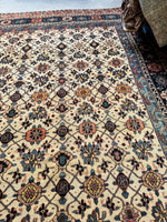 Rare antique Bibikabad rug with abrash and graphic borders
