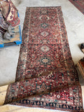 4x11 Vintage Mid Century Rug with Tribal Medallions Karajah (Gharajeh) #4536 dyed wool.
