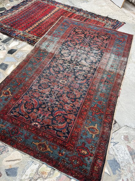 Worn Navy and French Blue Vintage Persian Rug / 3'7 x 6' Malayer Rug #4210