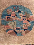 Antique Chinese Pictorial Rug Mat / 1'6 x 1'6 Square Antique Chinese Rug #TBD