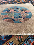 Antique Chinese Pictorial Rug Mat / 1'6 x 1'6 Square Antique Chinese Rug #TBD