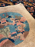 Antique Chinese Pictorial Rug Mat / 1'6 x 1'6 Square Antique Chinese Rug #TBD