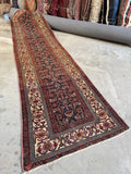 Antique Persian Malayer Runner Rug with Navy and Ivory / 3'4 x 13'8 Runner #4239ML