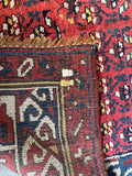 Antique Persian Kurdish Runner Rug / 4x12 Brick Red Allover Shrub Field Kurdish Runner #3943