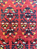 Close-up of soft vegetable-dyed wool pile on antique Persian Kurdish runner rug with shrub design