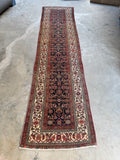 Antique Persian Malayer Runner Rug with Navy and Ivory / 3'4 x 13'8 Runner #4239ML