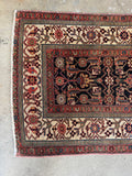 Antique Persian Malayer Runner Rug with Navy and Ivory / 3'4 x 13'8 Runner #4239ML