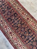Antique Persian Malayer Runner Rug with Navy and Ivory / 3'4 x 13'8 Runner #4239ML