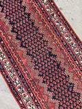 skinny narrow vintage Persian Malayer runner rug up close