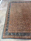 One end view of 1920s Persian Tabriz rug 10’4 x 14’ detailed floral motifs.