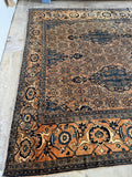 Bibikabad village rug with lake blue details against a terra cotta ground.