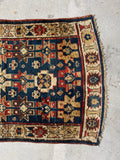 3x5 indigo ivory wool rug, antique Caucasian tribal rug with soft aged patina and character.