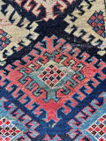 3x16 ivory black antique Caucasian runner rug, hand knotted tribal wool rug with vegetable dyed wool.