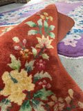 2x4 burnt orange vintage Chinese rug, plush floral Art Deco rug, antique hand knotted wool rug.