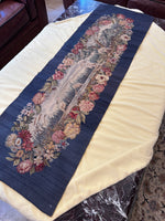 Antique French Aubusson tapestry featuring herons by a riverside.