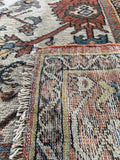 Antique Persian Mahal rug, 9' x 12'10, ivory ground with blue wandering branch design, hand knotted vegetable dyed wool rug from the 1920s.