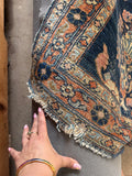 Vintage Lilihan runner end fringe and trim showing the slight nick at one end.