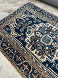 Antique Persian Malayer Rug / 4'5 x 6'6 Midnight Blue Field and Ivory Geometric Medallion Persian Rug #4531