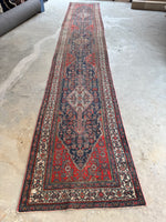 Antique Bibikabad runner showing classic Herati design woven with vegetable dyed wool.