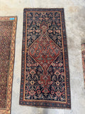 Skinny antique Bidjar rug under three feet wide with dense resilient wool pile.