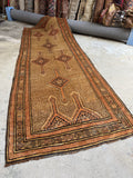4x13 camel antique Persian Serab runner rug, vintage Camel Hair wool hallway rug.