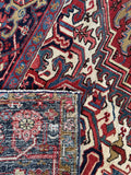 9x12 antique Persian Heriz rug, authentic Northwest Persian geometric area rug with soul, history, and rich color.