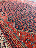 Hand knotted Persian Malayer rug with floral boteh pattern, antique navy wool area rug.