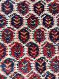 Rustic ivory and red small area rug with paisley motifs crafted with premium 1920s hand-spun wool.