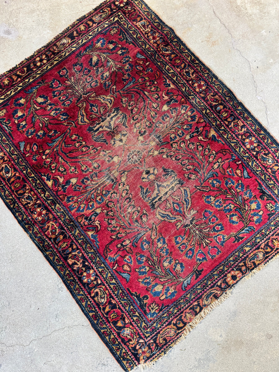 Pursion Rug Worn Small Worn Vintage Persian Rug / 3'7 x 4'7 Lilihan Rug #3837 – Blue ...