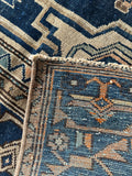 Antique Persian Malayer Rug / 4'5 x 6'6 Midnight Blue Field and Ivory Geometric Medallion Persian Rug #4531