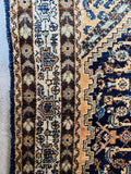 Border close up of antique Persian rug with intricate small scale motifs.