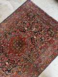 Hand knotted Persian Bakhtiari rug with architectural lattice design, antique 4x7 wool rug.