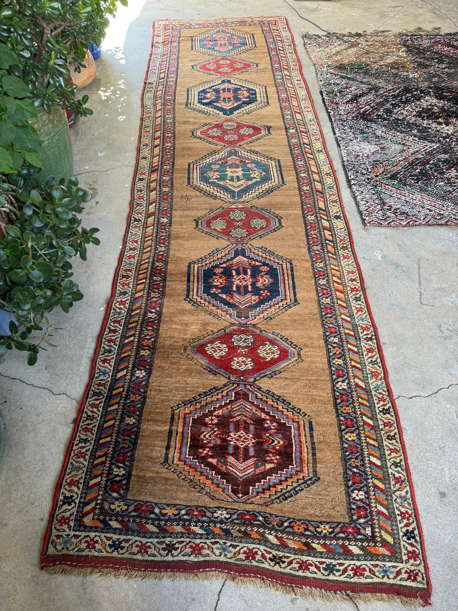 Persian Camel Wool Runner / Antique Persian Rug Runner / 3’6 x 12’9 Bi ...