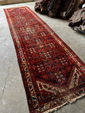Antique Persian runner from Malayer, 1920s, handwoven with vegetable dyes.