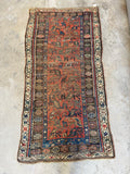 Worn antique Persian scatter rug with vegetable dyed wool, primitive farmhouse area rug.