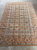 Antique Persian Tabriz rug 7x10 with powder blue field, floral lattice design, handmade wool rug from the 1920s.