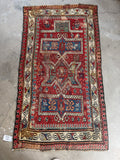Late 1800s tribal prayer rug with symbolic hand motifs, vegetable dyed wool handmade rug.