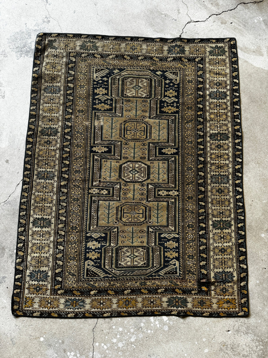 4x5 Small Vintage Rug / Antique Caucasian Tribal Rug #3679ML – Blue ...