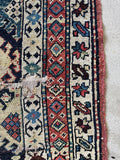 3x16 black aubergine antique Caucasian runner rug, vegetable dyed tribal wool runner.