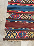 Vintage flatweave area rug size 4'9 x 8'9 crafted from pure natural vegetable dyed wool.