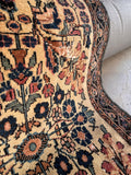 Low pile durable small accent rug side view demonstrating the strong weave, sturdy handle, and intact edges.