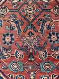 Close up view of vegetable dyed wool antique Bidjar rug with exceptional durability.