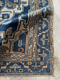 Antique Persian Malayer Rug / 4'5 x 6'6 Midnight Blue Field and Ivory Geometric Medallion Persian Rug #4531