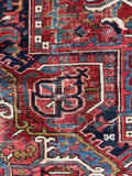 9x12 handmade Persian Heriz rug, durable antique wool rug with bold tribal motifs and low pile.